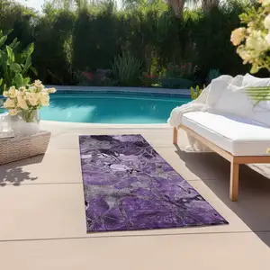 Photo of 8' Runner Purple Floral Washable Non Skid Indoor Outdoor Runner Rug