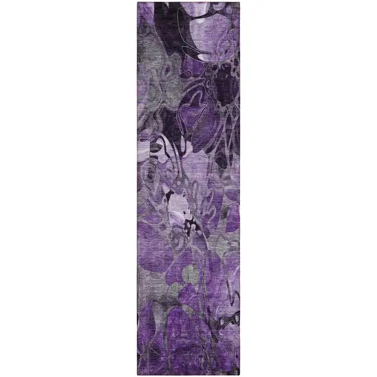 8' Runner Purple Abstract Washable Indoor Outdoor Runner Rug Photo 1