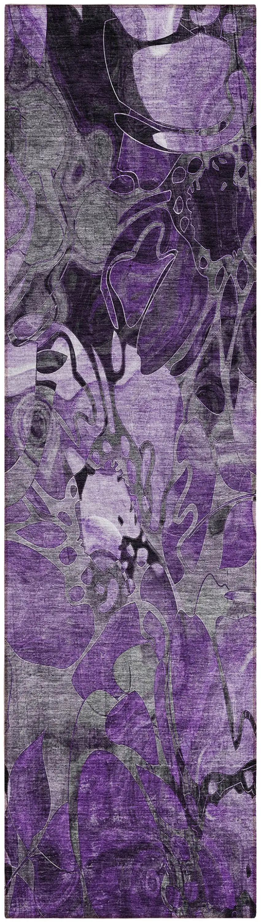 8' Runner Purple Abstract Washable Indoor Outdoor Runner Rug Photo 1