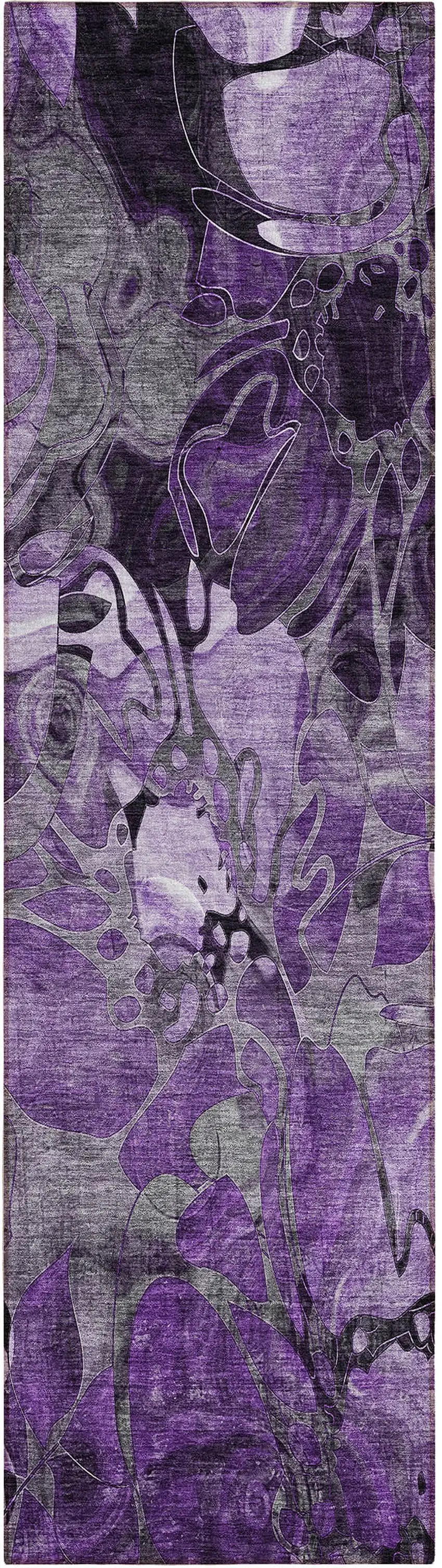 8' Runner Purple Abstract Washable Indoor Outdoor Runner Rug Photo 1