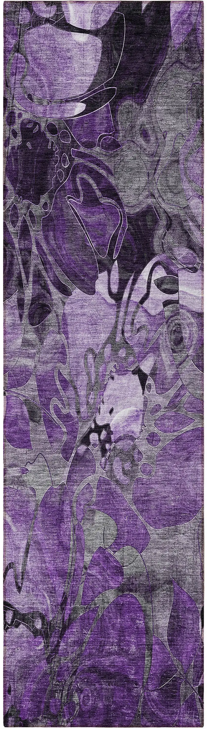 8' Runner Purple Abstract Washable Indoor Outdoor Runner Rug Photo 3