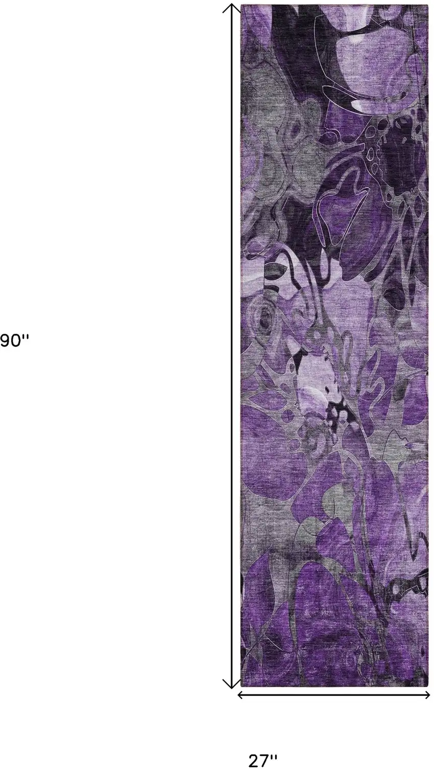 Purple Abstract Washable Indoor Outdoor Runner Rug Photo 7