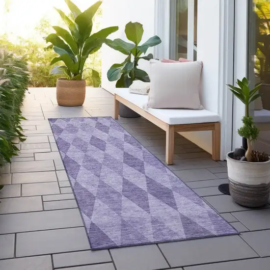 Purple Geometric Washable Non Skid Indoor Outdoor Runner Rug Photo 8