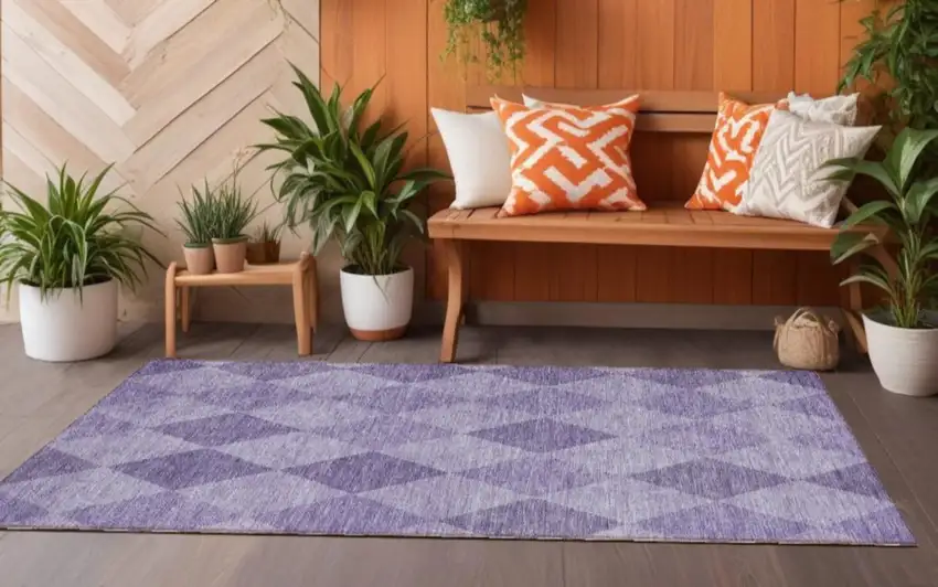 Purple Geometric Washable Non Skid Indoor Outdoor Runner Rug Photo 1