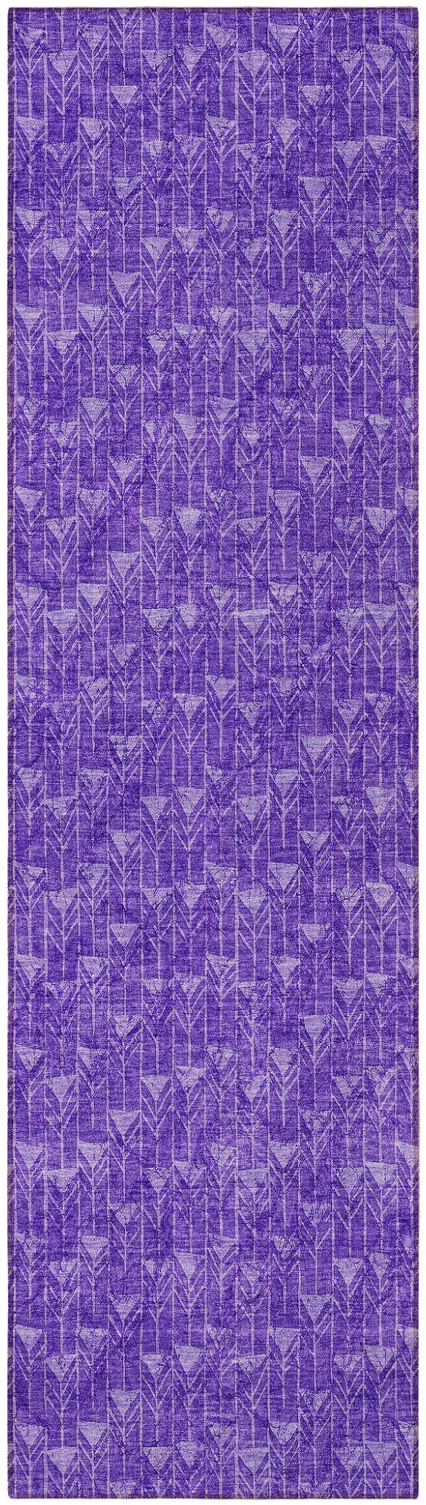 Purple Geometric Washable Non Skid Indoor Outdoor Runner Rug Photo 4