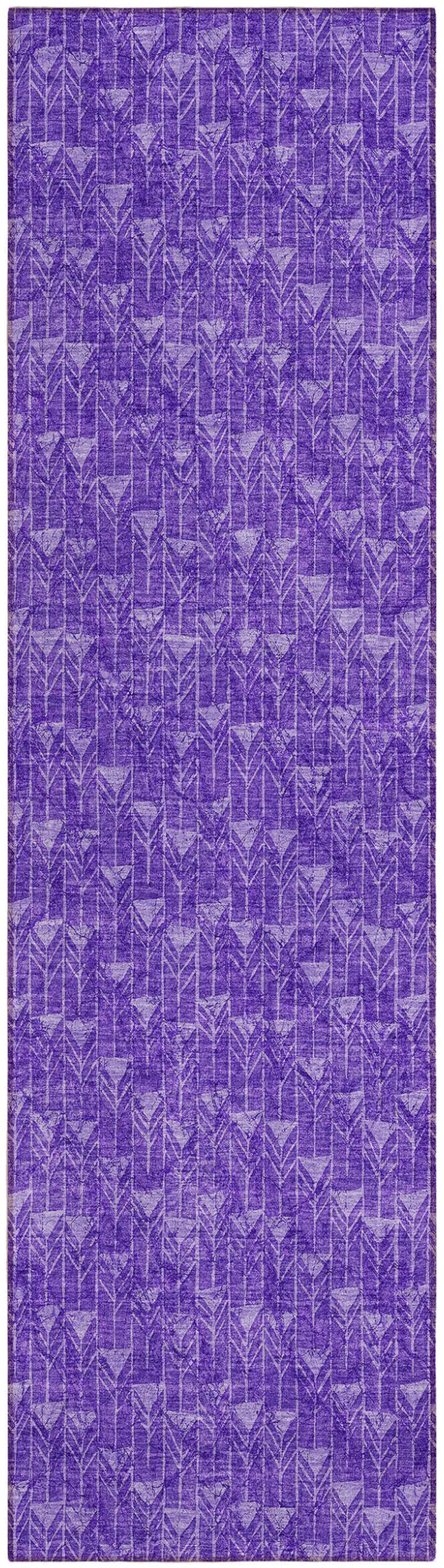 8' Runner Purple Geometric Washable Non Skid Indoor Outdoor Runner Rug Photo 2