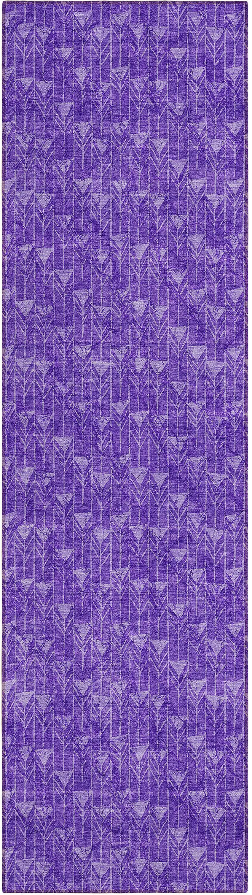 8' Runner Purple Geometric Washable Non Skid Indoor Outdoor Runner Rug Photo 2