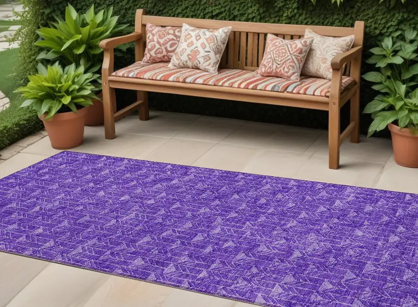 Purple Geometric Washable Non Skid Indoor Outdoor Runner Rug Photo 1
