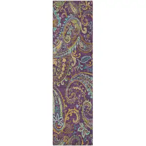 Photo of 8' Runner Purple Paisley Washable Non Skid Indoor Outdoor Runner Rug