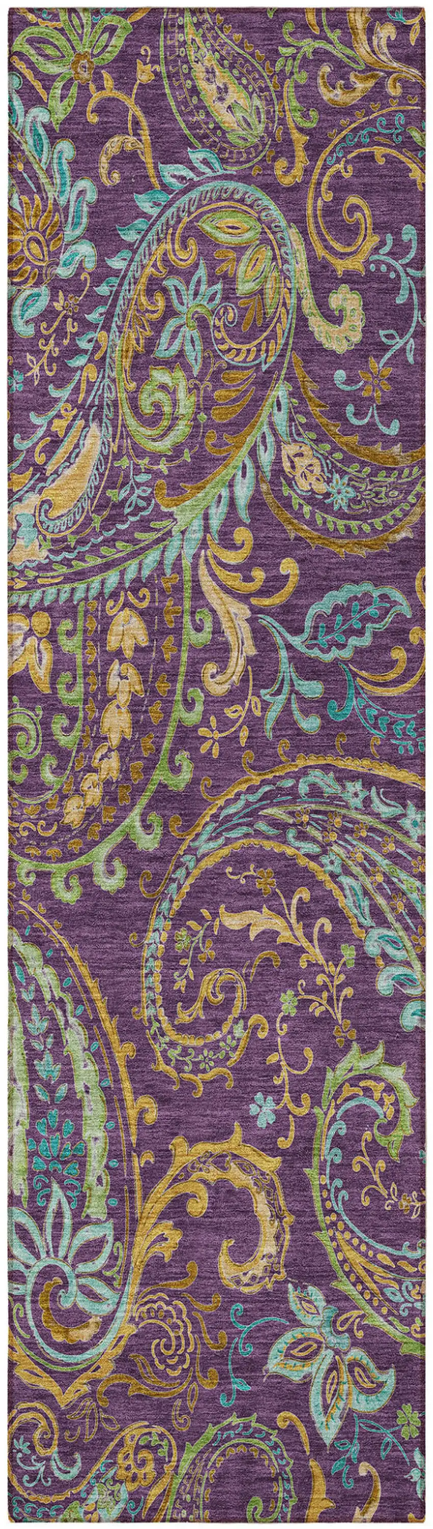 8' Runner Purple Paisley Washable Non Skid Indoor Outdoor Runner Rug Photo 5