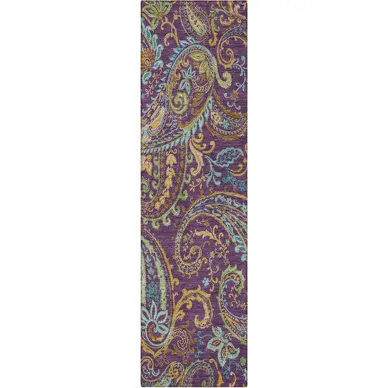 Purple Paisley Washable Non Skid Indoor Outdoor Runner Rug Photo 4