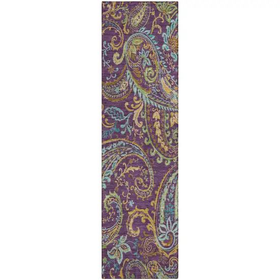 Purple Paisley Washable Non Skid Indoor Outdoor Runner Rug Photo 2