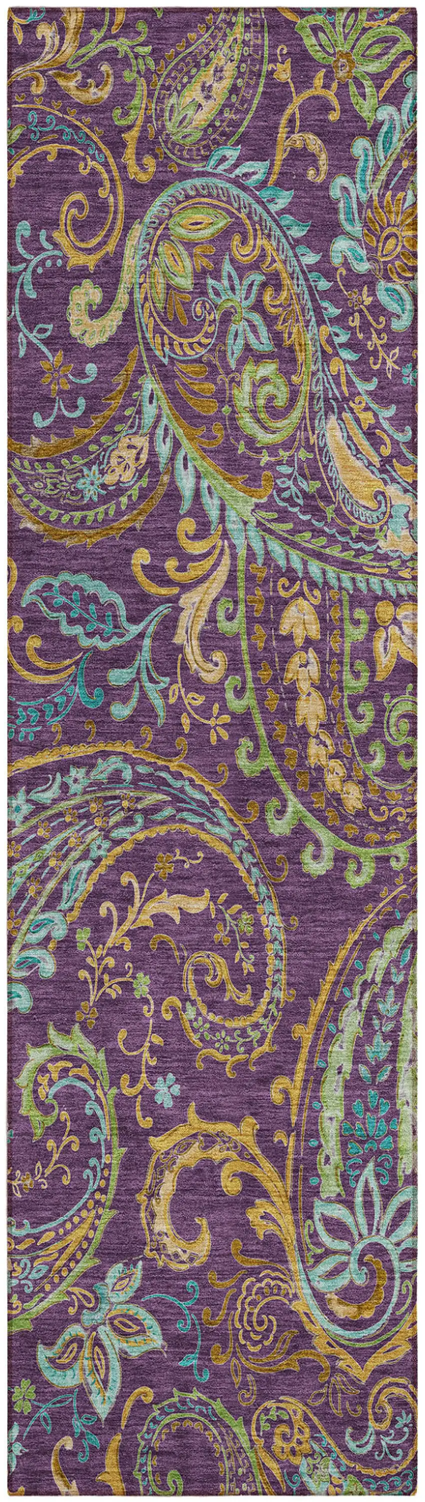 Purple Paisley Washable Non Skid Indoor Outdoor Runner Rug Photo 2