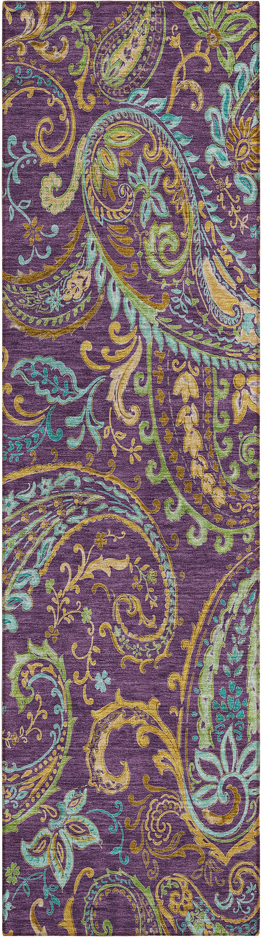 Purple Paisley Washable Non Skid Indoor Outdoor Runner Rug Photo 2
