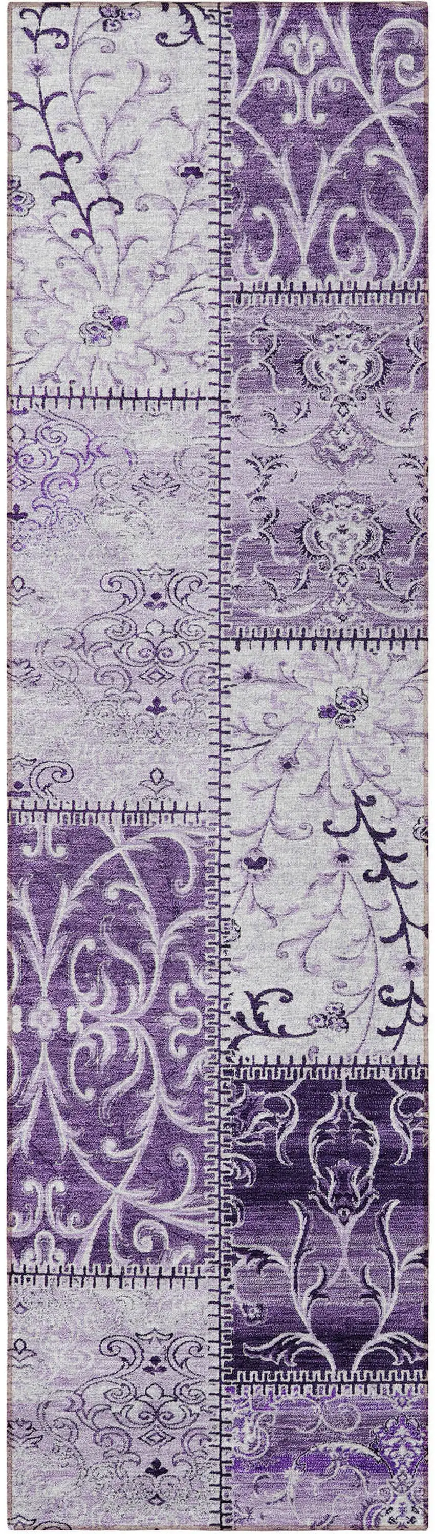 8' Runner Purple Patchwork Washable Non Skid Indoor Outdoor Runner Rug Photo 4