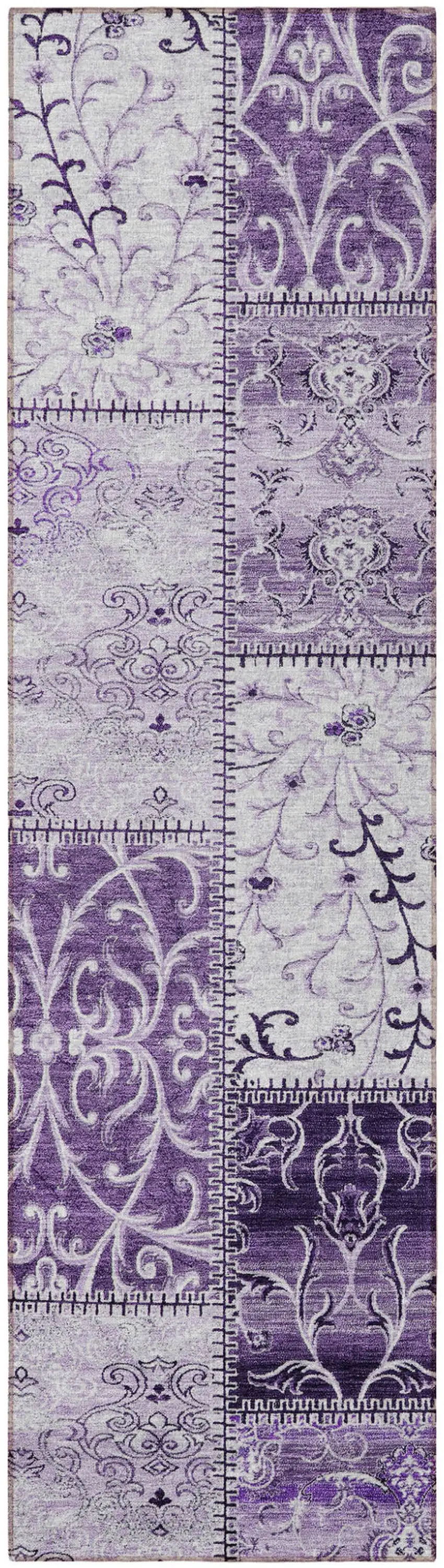 Purple Patchwork Washable Non Skid Indoor Outdoor Runner Rug Photo 4