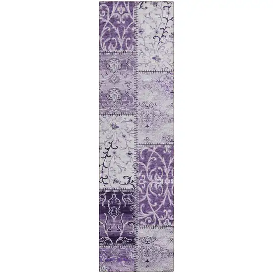 Purple Patchwork Washable Non Skid Indoor Outdoor Runner Rug Photo 2