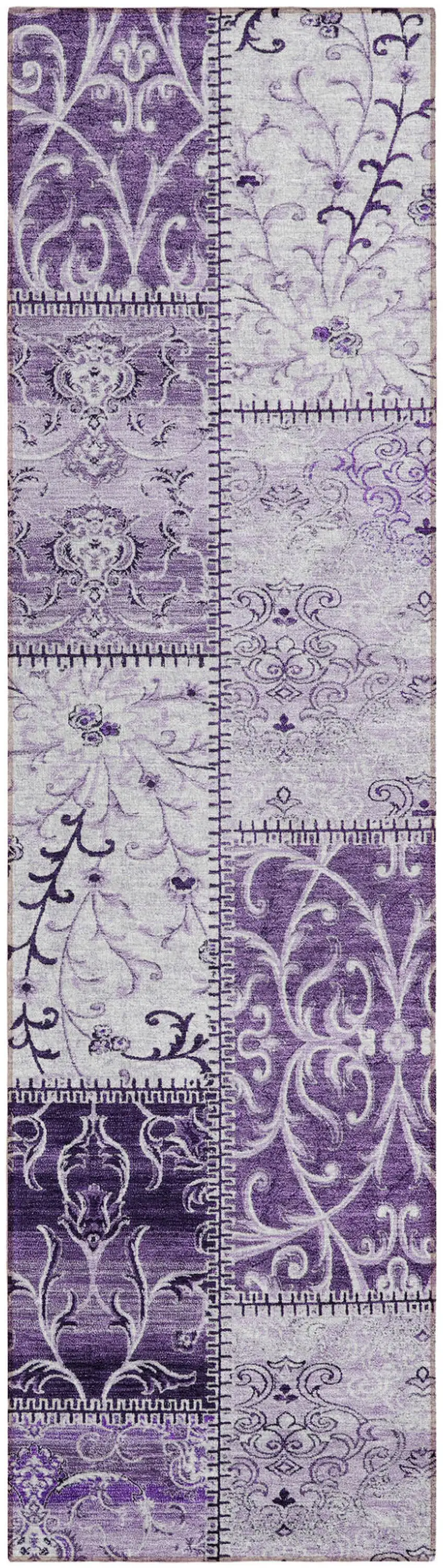 Purple Patchwork Washable Non Skid Indoor Outdoor Runner Rug Photo 2