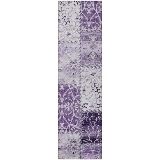 Purple Patchwork Washable Non Skid Indoor Outdoor Runner Rug Photo 4