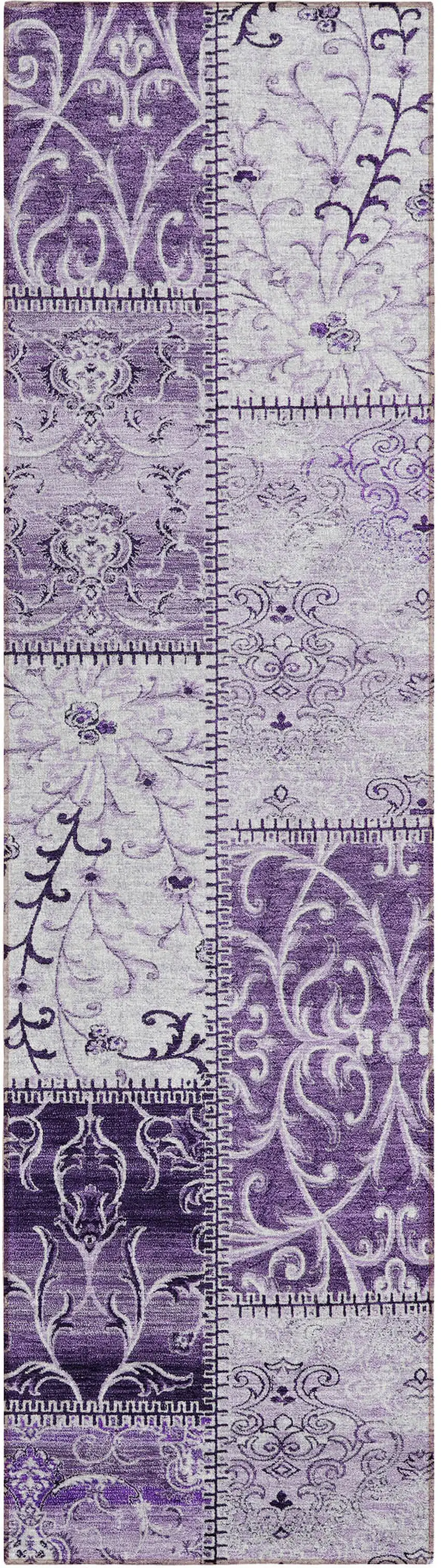 8' Runner Purple Patchwork Washable Non Skid Indoor Outdoor Runner Rug Photo 2