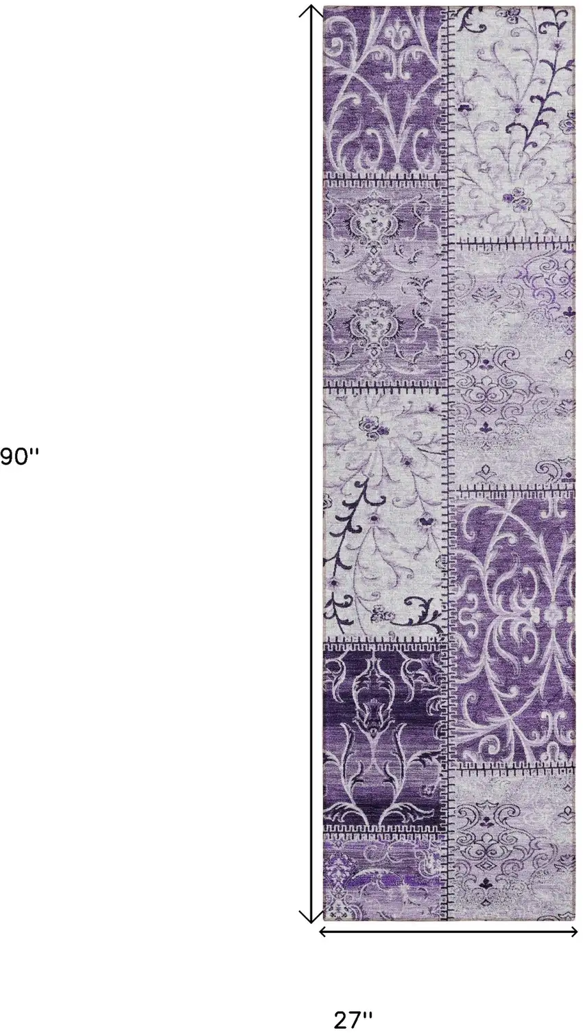Purple Patchwork Washable Non Skid Indoor Outdoor Runner Rug Photo 3