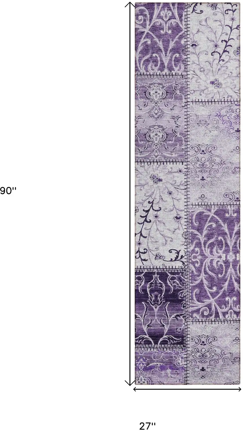 Purple Patchwork Washable Non Skid Indoor Outdoor Runner Rug Photo 3