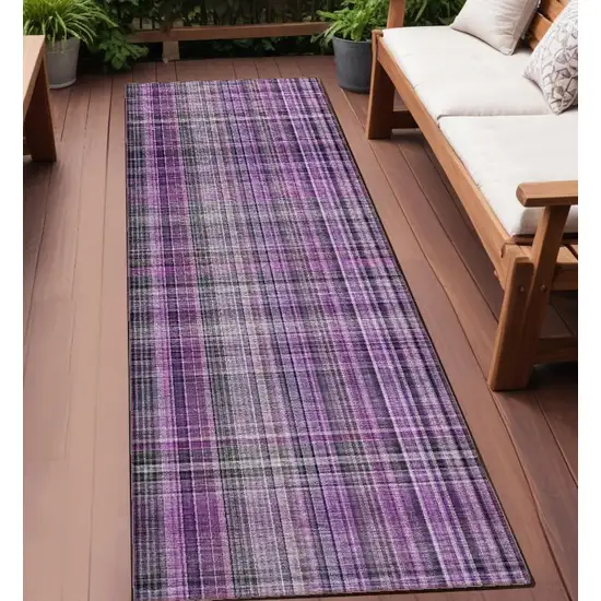 Purple Plaid Washable Non Skid Indoor Outdoor Runner Rug Photo 1
