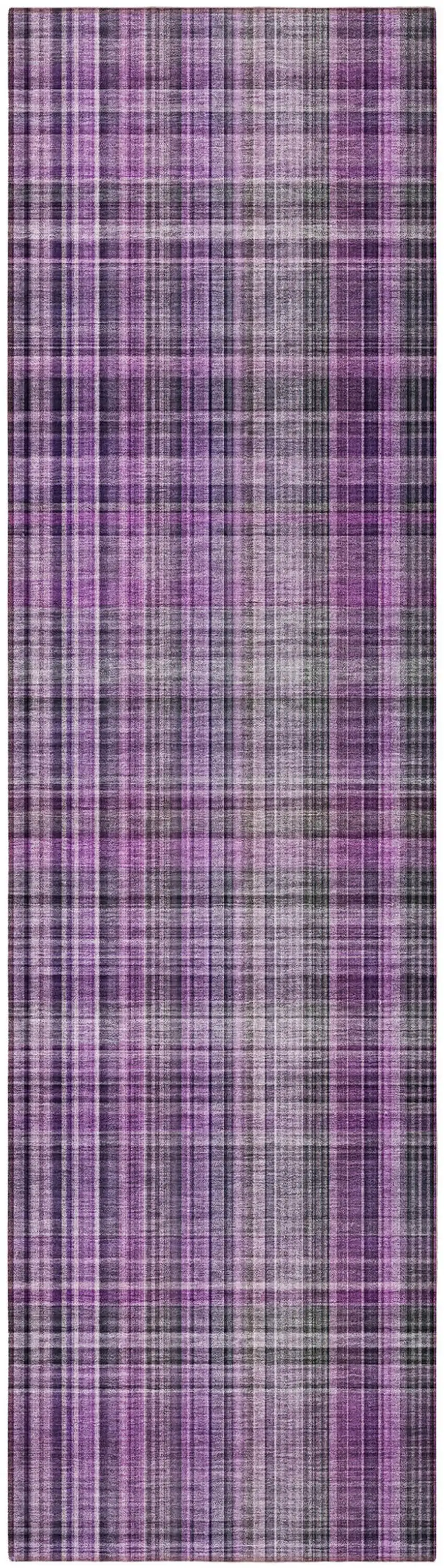 Purple Plaid Washable Non Skid Indoor Outdoor Runner Rug Photo 4