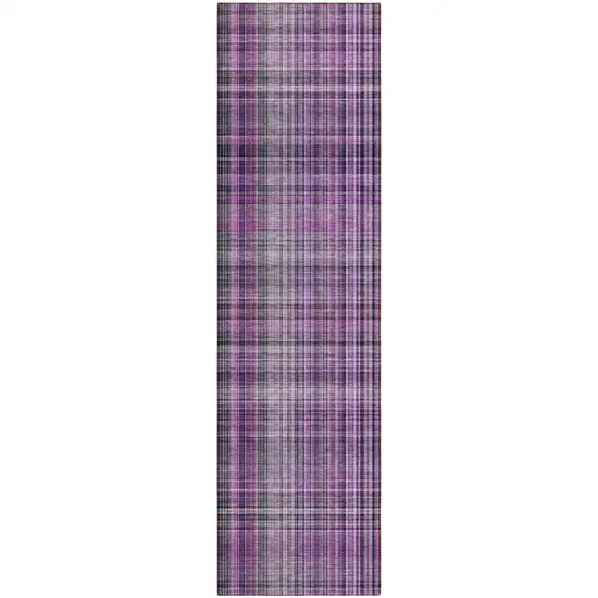 8' Runner Purple Plaid Washable Non Skid Indoor Outdoor Runner Rug Photo 2