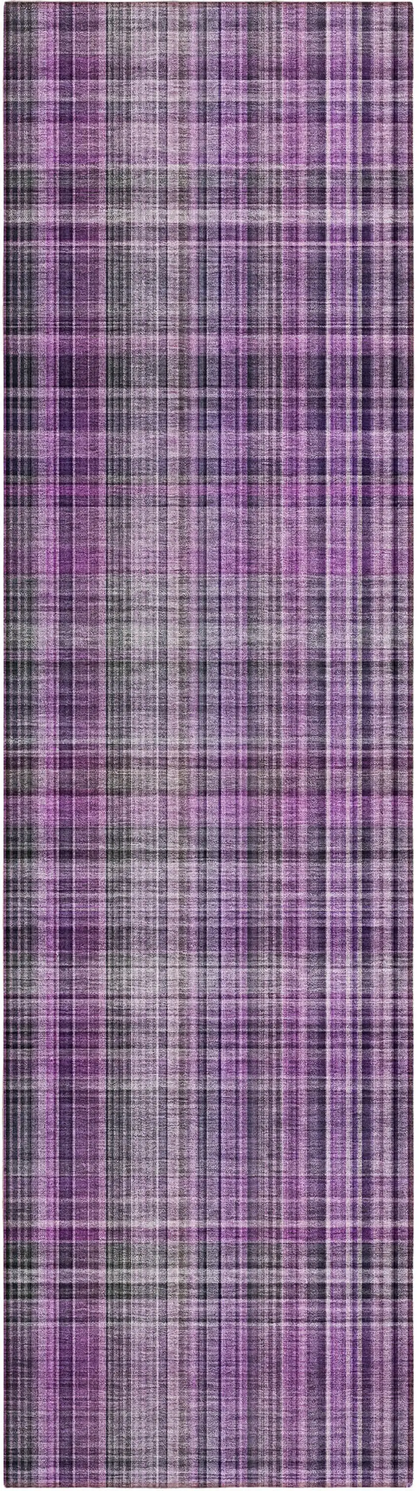 8' Runner Purple Plaid Washable Non Skid Indoor Outdoor Runner Rug Photo 2