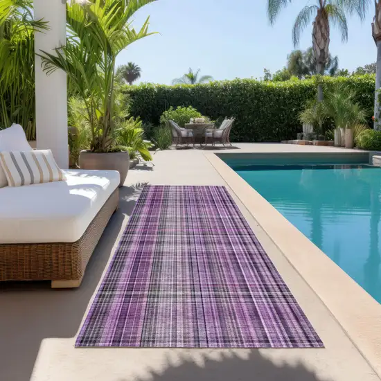 8' Runner Purple Plaid Washable Non Skid Indoor Outdoor Runner Rug Photo 8