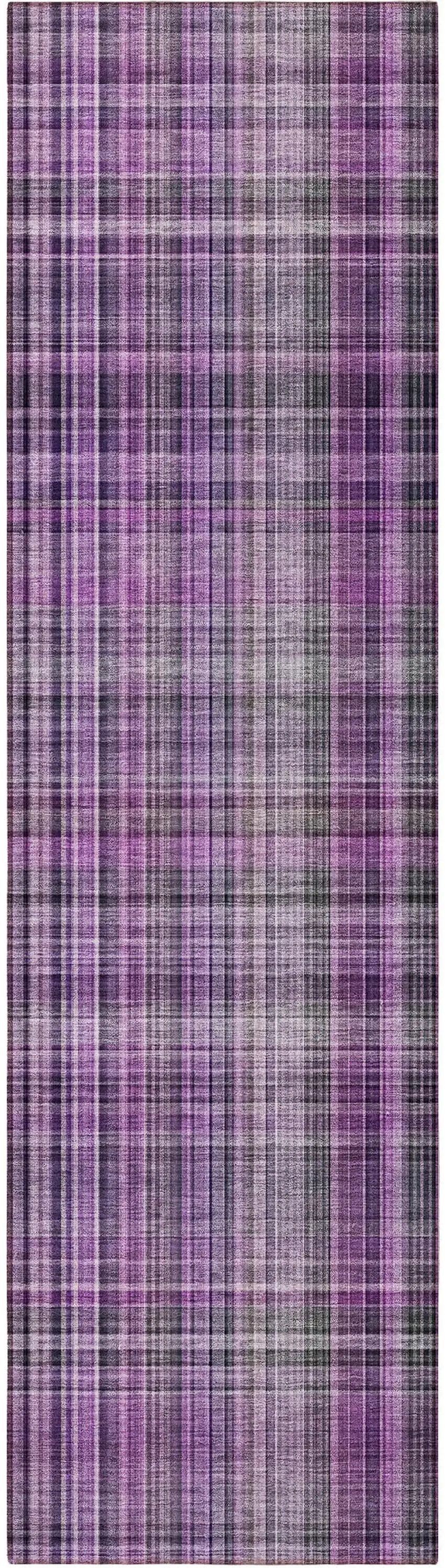8' Runner Purple Plaid Washable Non Skid Indoor Outdoor Runner Rug Photo 5