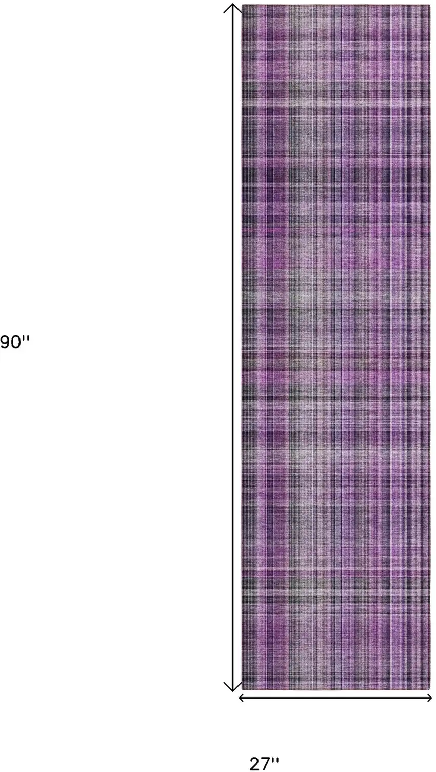 Purple Plaid Washable Non Skid Indoor Outdoor Runner Rug Photo 3