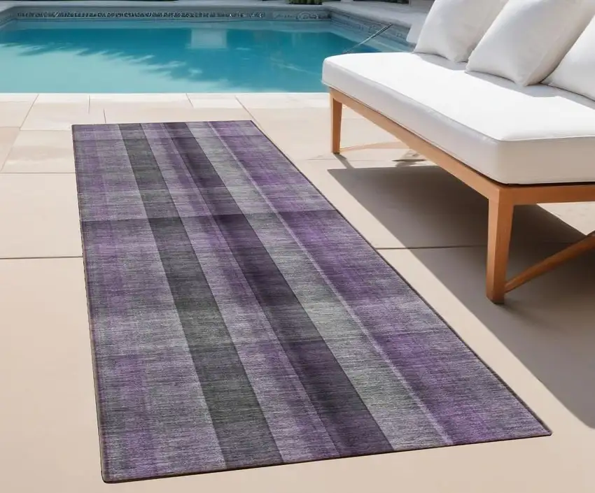 Purple Gray and Black Plaid Washable Non Skid Indoor Outdoor Area Rug Photo 1
