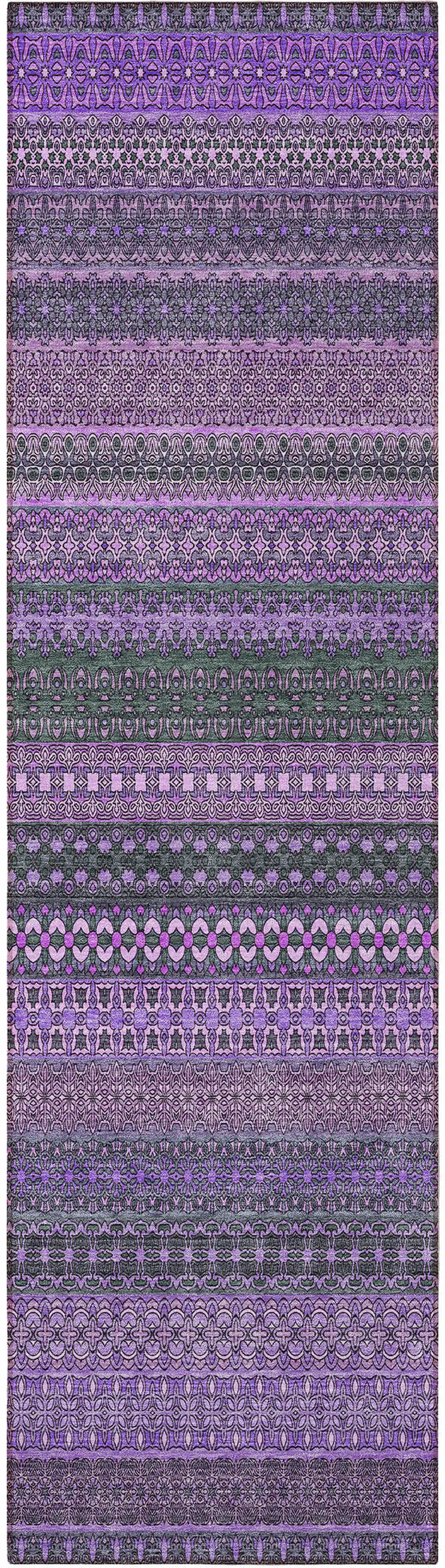 8' Runner Purple Striped Washable Non Skid Indoor Outdoor Runner Rug Photo 5