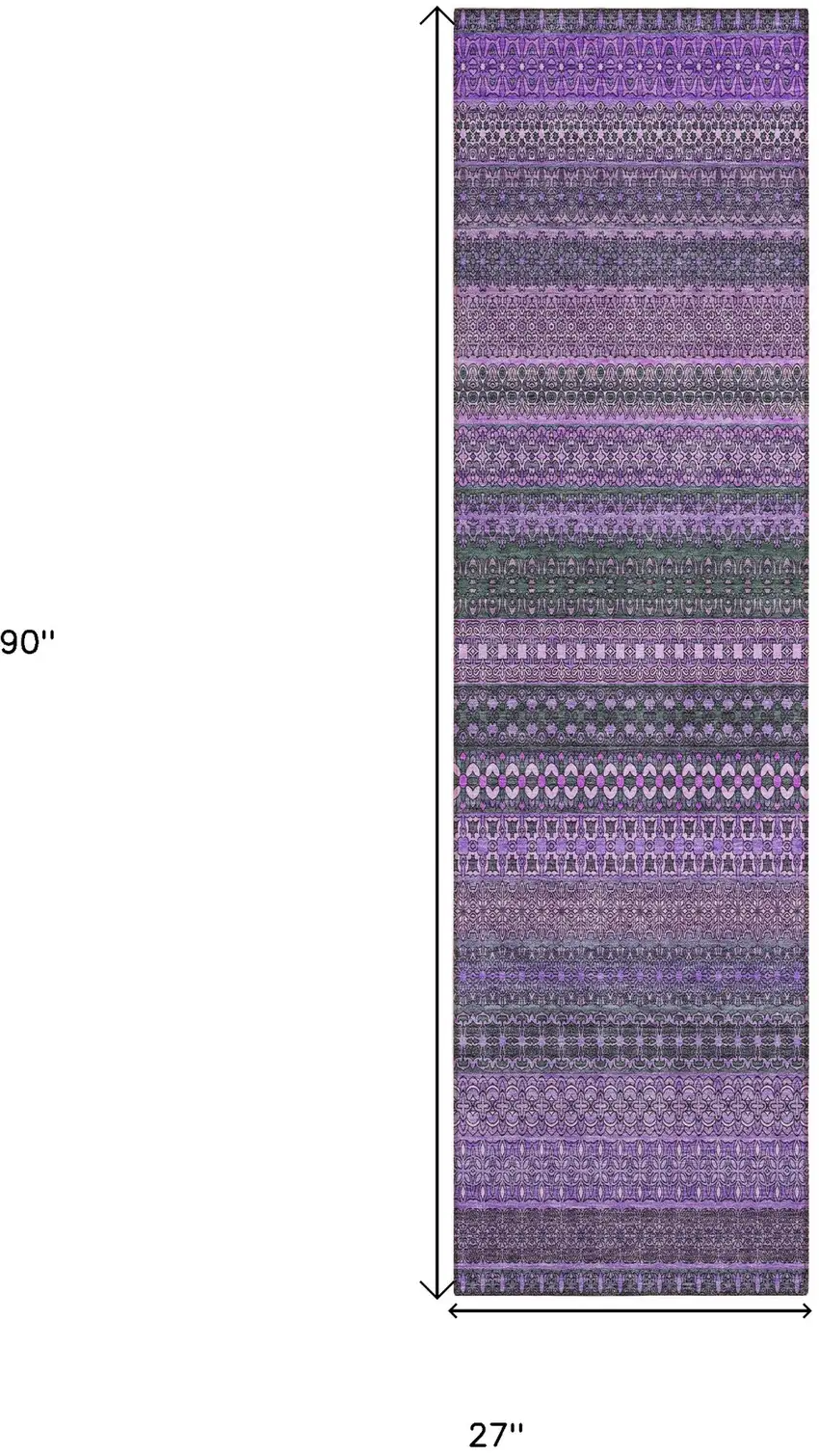 Purple Striped Washable Non Skid Indoor Outdoor Runner Rug Photo 3