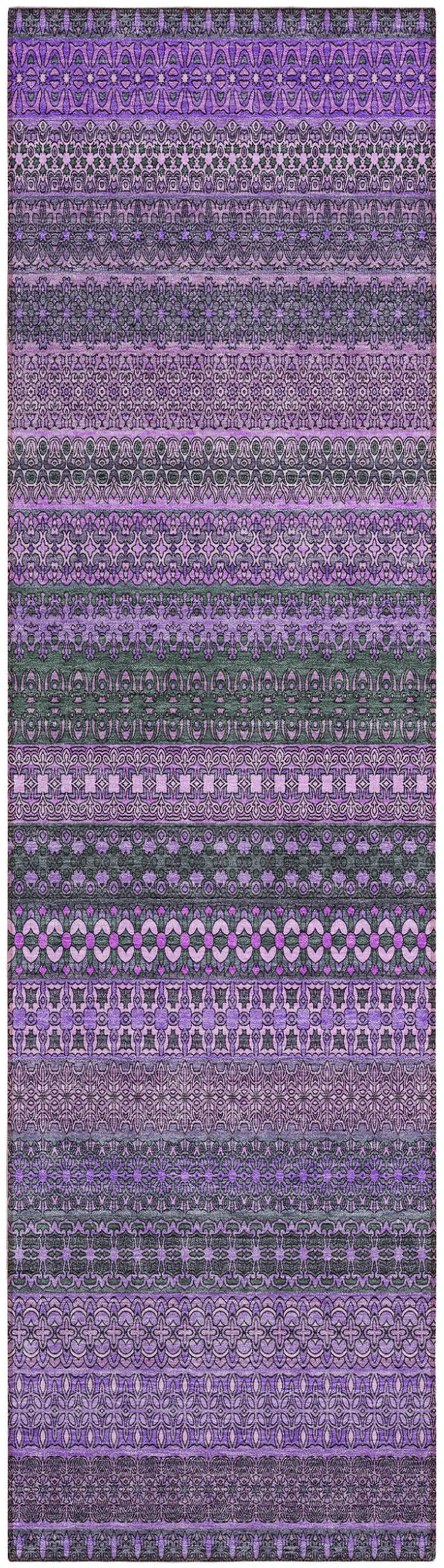 Purple Striped Washable Non Skid Indoor Outdoor Runner Rug Photo 2