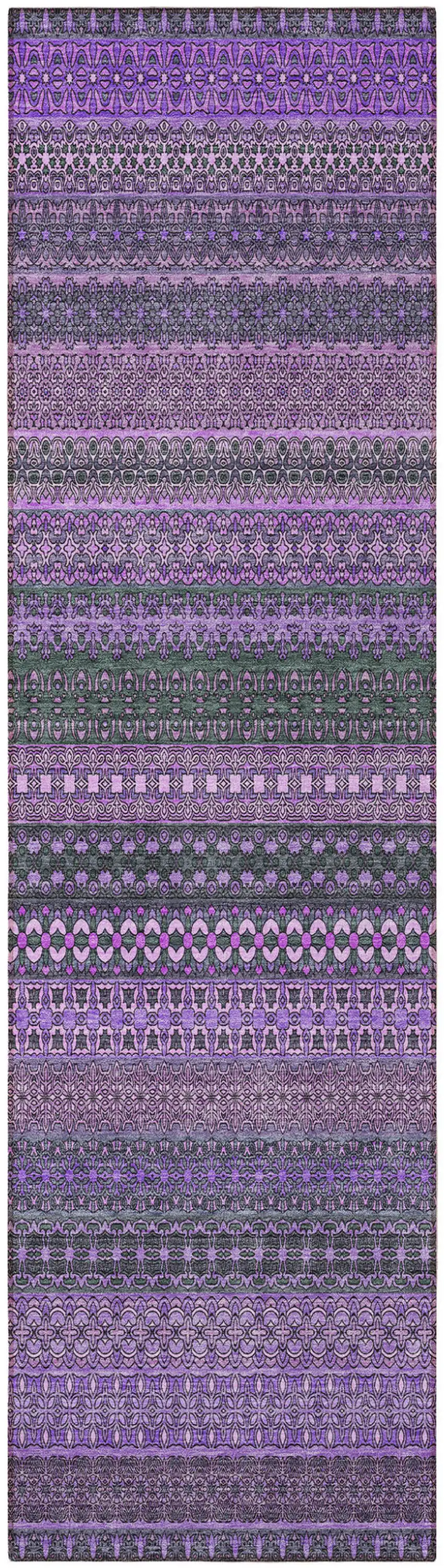 Purple Striped Washable Non Skid Indoor Outdoor Runner Rug Photo 4