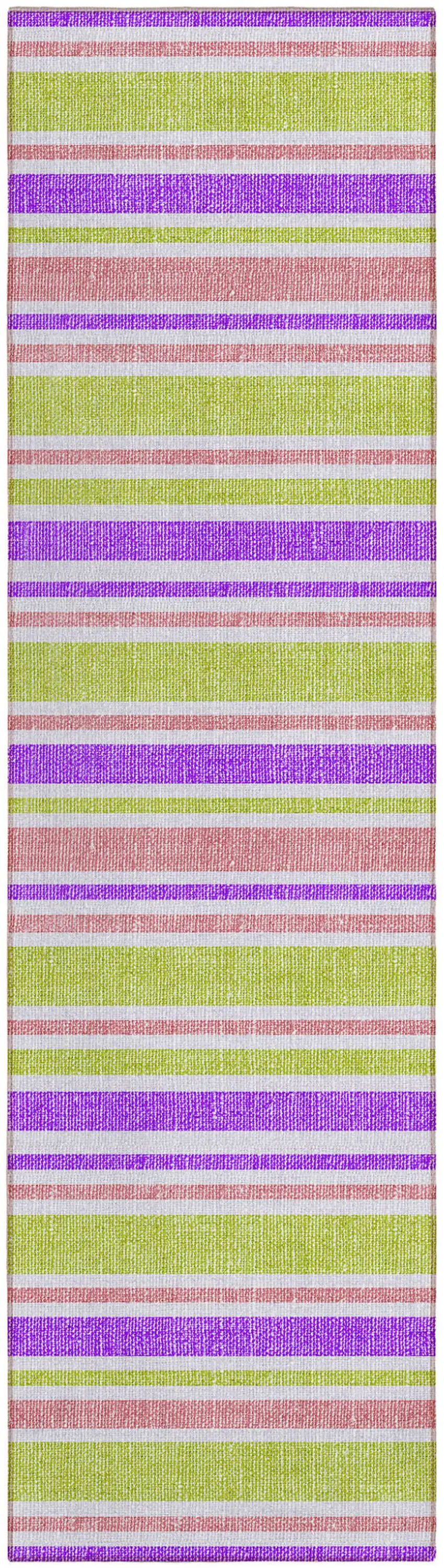 Purple Green and Pink Striped Washable Non Skid Indoor Outdoor Runner Rug Photo 2