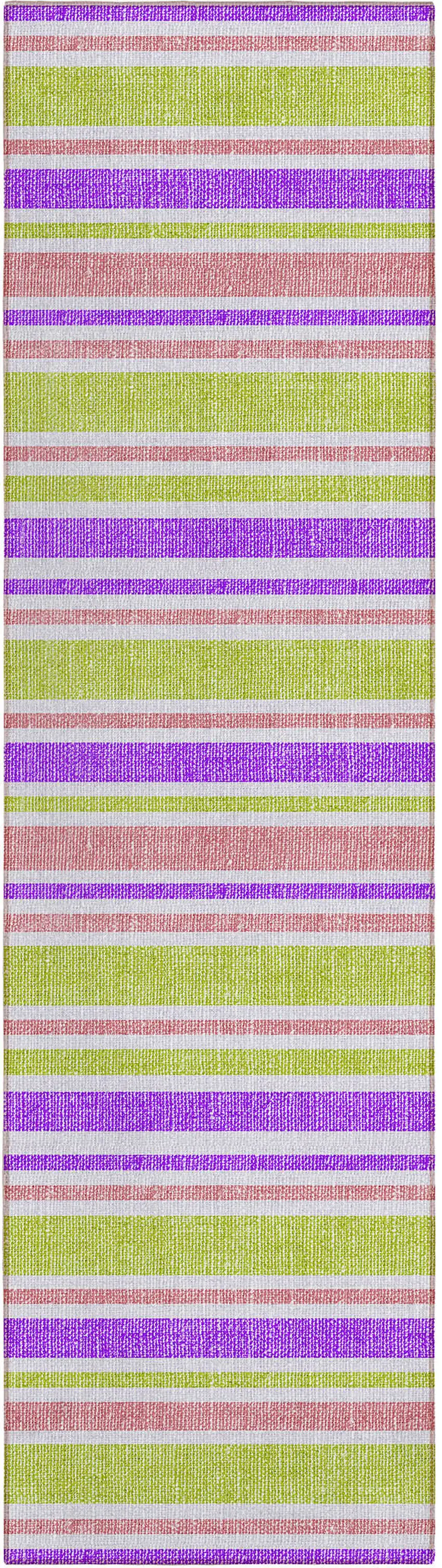 Purple Green and Pink Striped Washable Non Skid Indoor Outdoor Runner Rug Photo 2