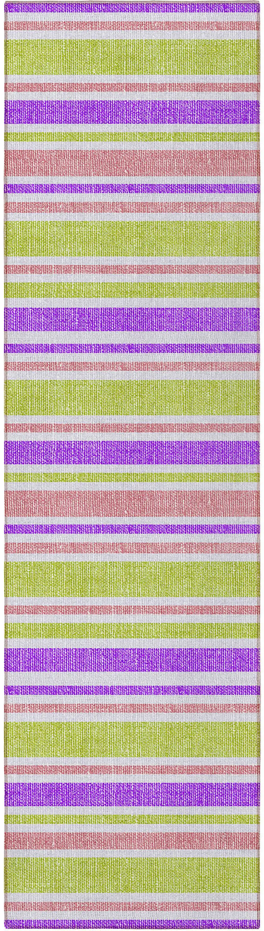 8' Runner Purple Striped Washable Non Skid Indoor Outdoor Runner Rug Photo 3