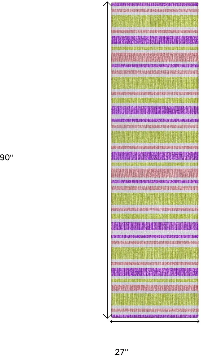 Purple Green and Pink Striped Washable Non Skid Indoor Outdoor Runner Rug Photo 3