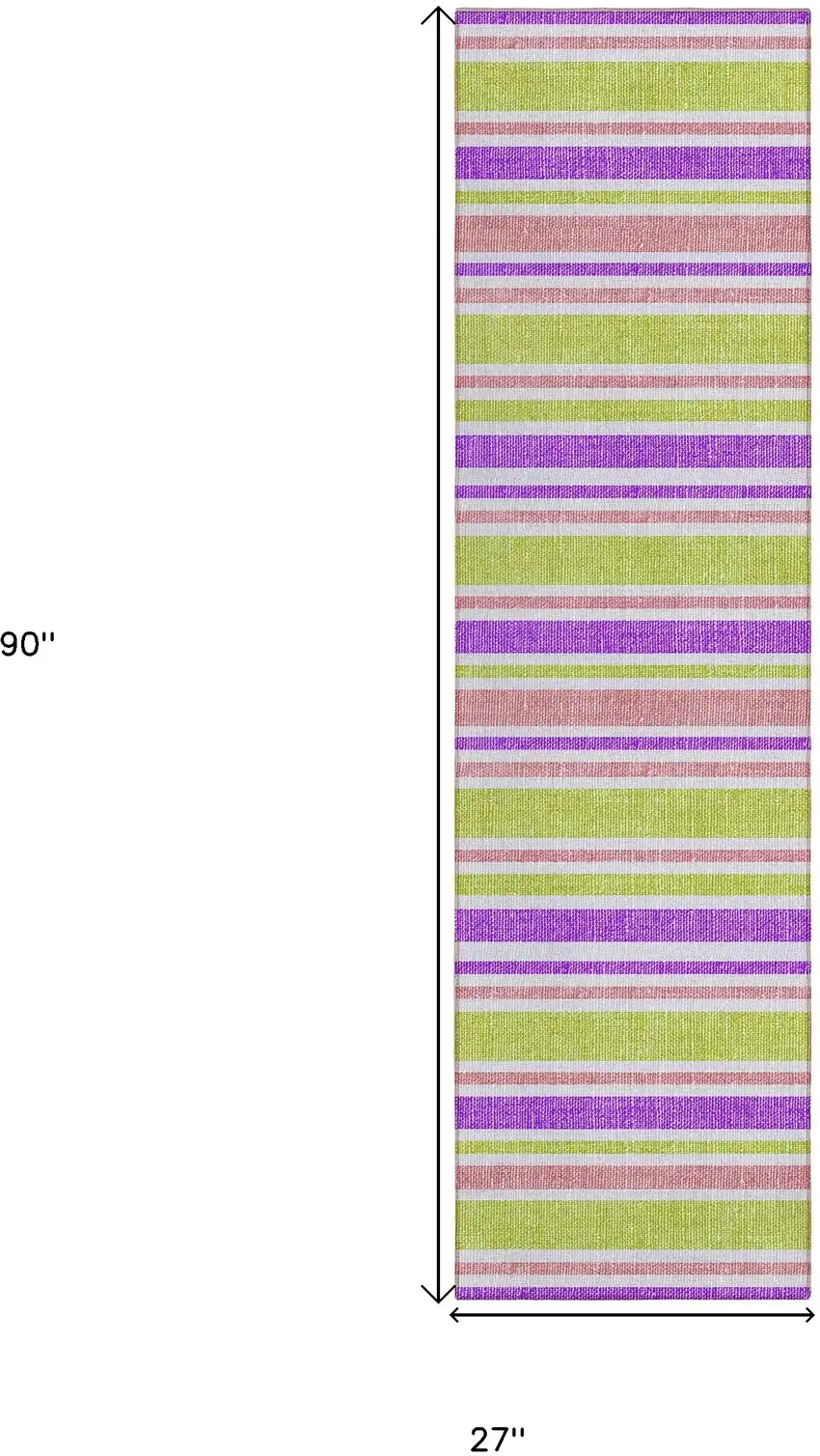 Purple Green and Pink Striped Washable Non Skid Indoor Outdoor Runner Rug Photo 3