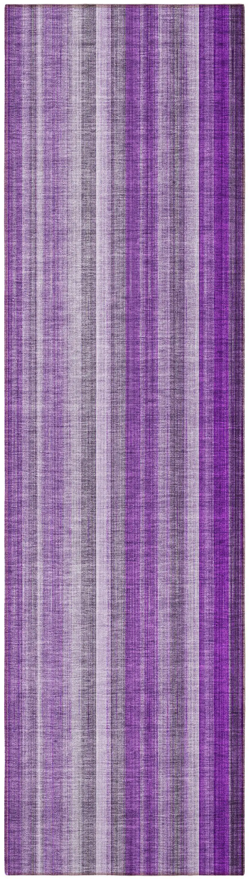 Purple Striped Washable Non Skid Indoor Outdoor Runner Rug Photo 5