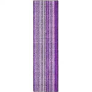 Photo of 8' Runner Purple Striped Washable Non Skid Indoor Outdoor Runner Rug