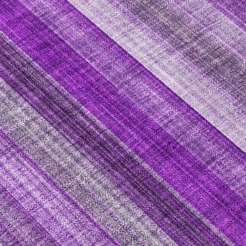 Purple Striped Washable Non Skid Indoor Outdoor Runner Rug Photo 7