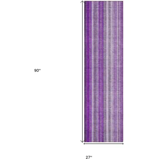 Purple Striped Washable Non Skid Indoor Outdoor Runner Rug Photo 3