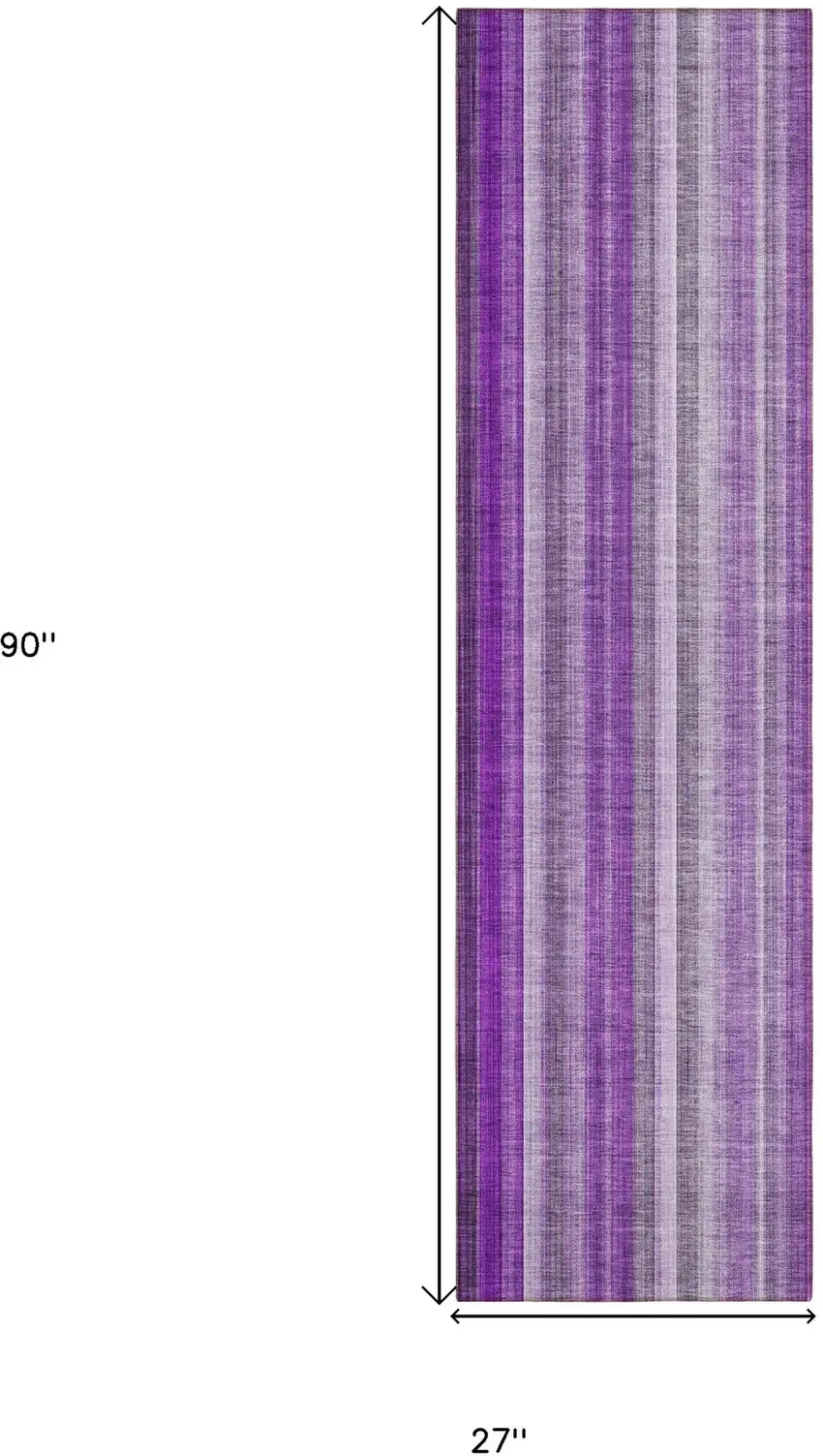 Purple Striped Washable Non Skid Indoor Outdoor Runner Rug Photo 3