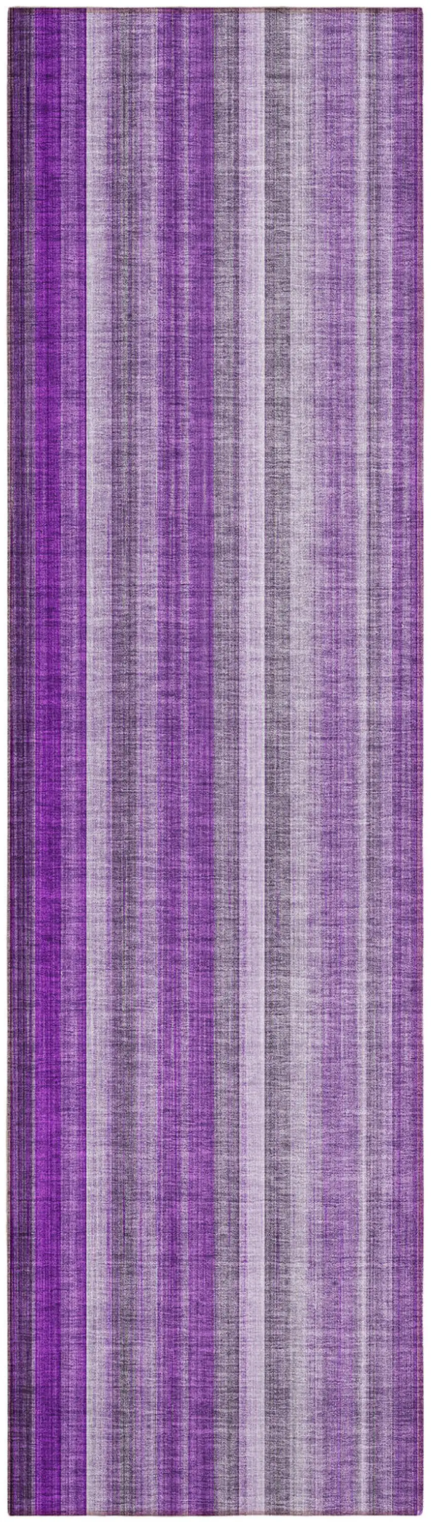 Purple Striped Washable Non Skid Indoor Outdoor Runner Rug Photo 2