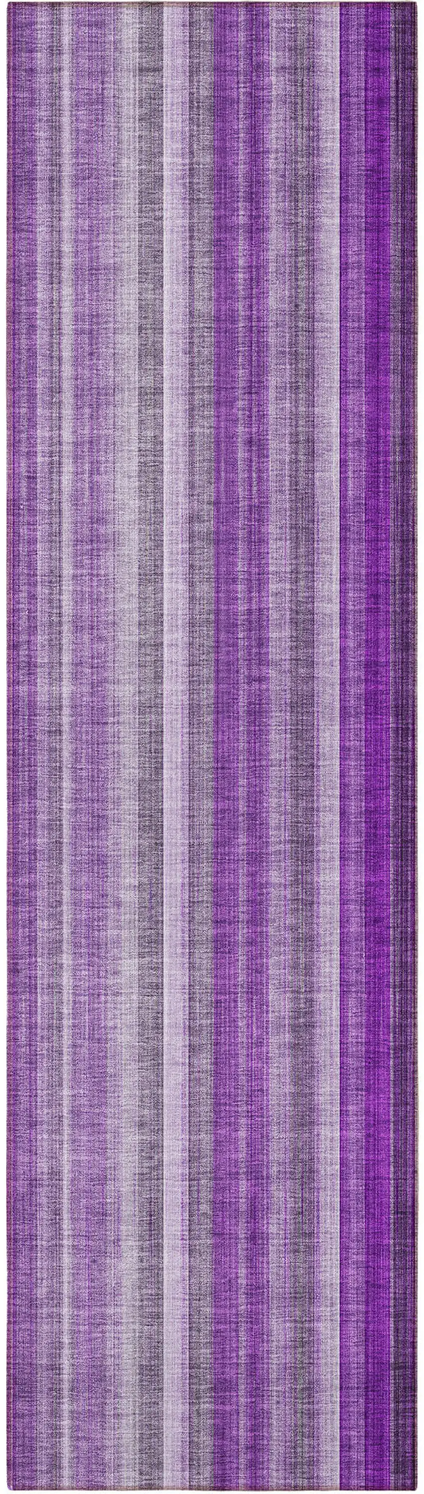 Purple Striped Washable Non Skid Indoor Outdoor Runner Rug Photo 4